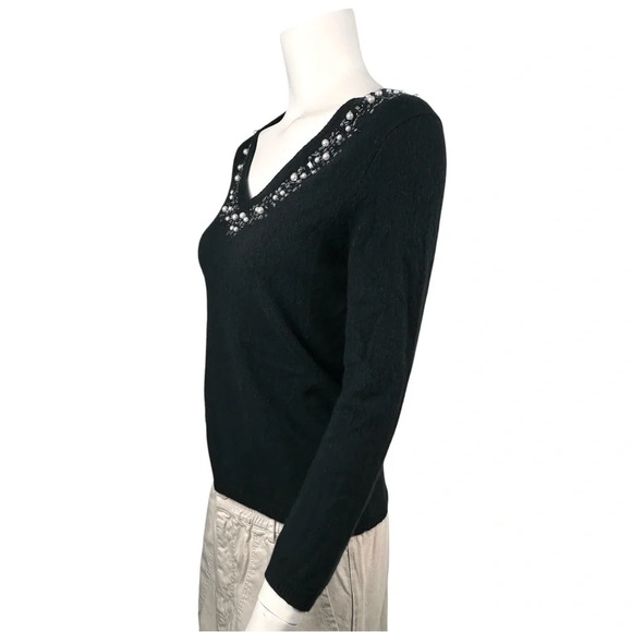 MAG By Magaschoni Beaded Cashmere Sweater in Black Size Small - Picture 2 of 9